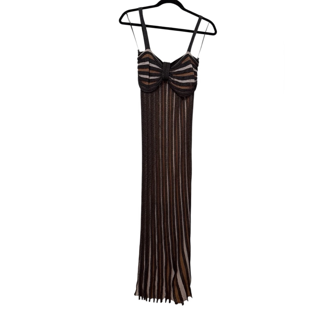 M Missoni Pleated + Ribbed Striped Long Maxi Dress (Size 6)